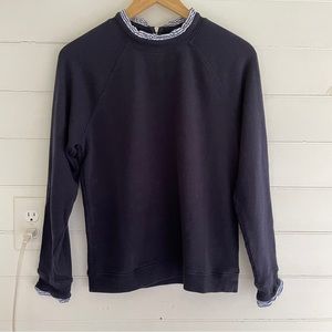 J.Crew Navy Blue Sweatshirt With Striped Ruffleneck